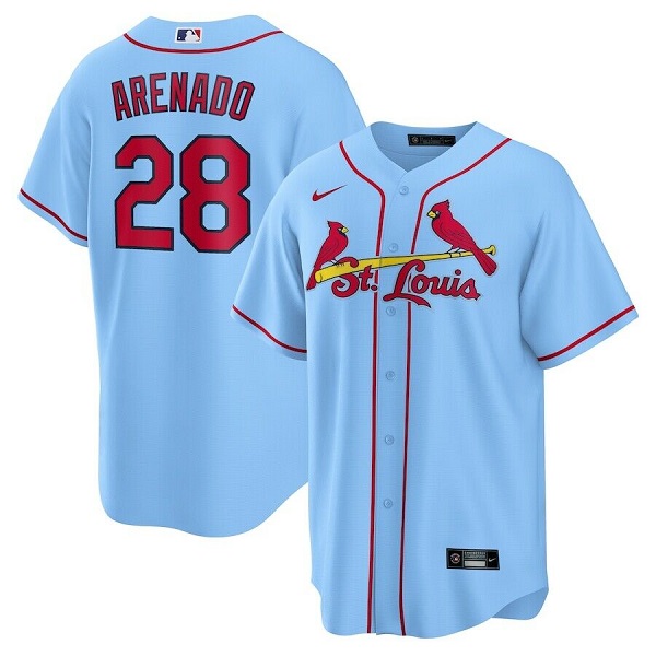 Men's St. Louis Cardinals #28 Nolan Arenado Blue Cool Base Stitched Jersey
